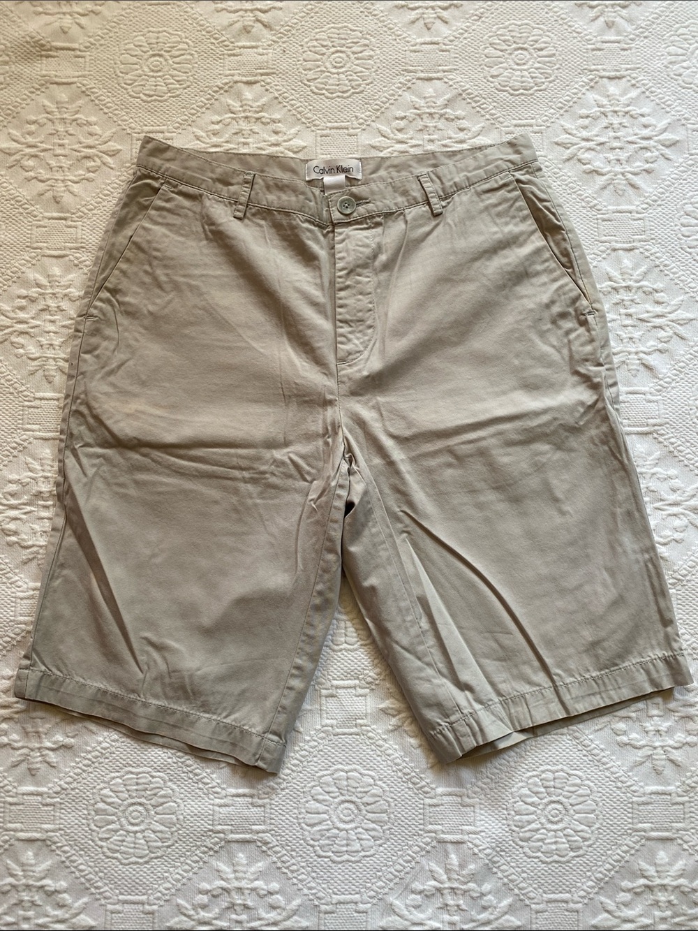Calvin Klein Men's Light Khaki Flat-Front Cotton Shorts